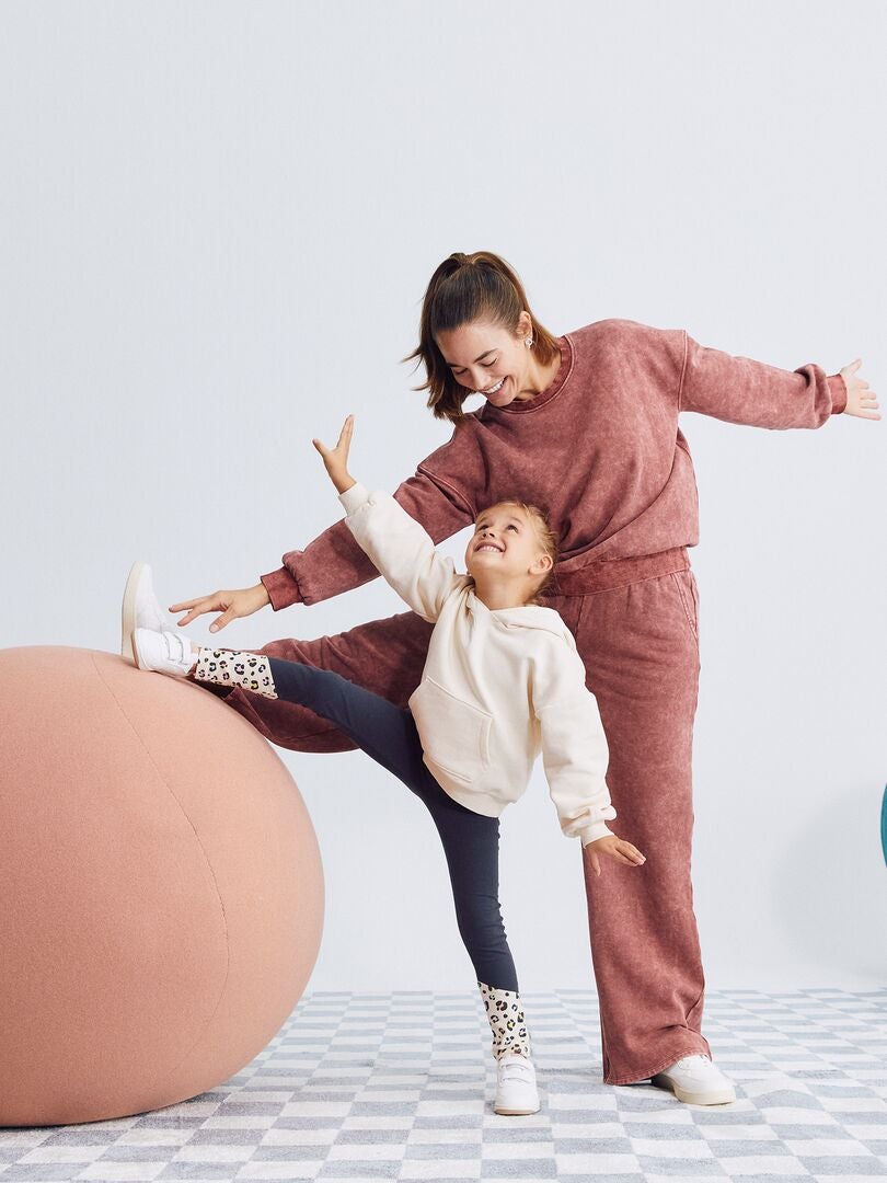 Legginsy z jerseyu z rajstopami w panterkę - BEŻOWE