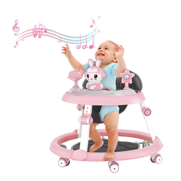 Andador musical plegable para bebé - Altura ajustable - Patinete para bebé - Alfombrilla - Rosa