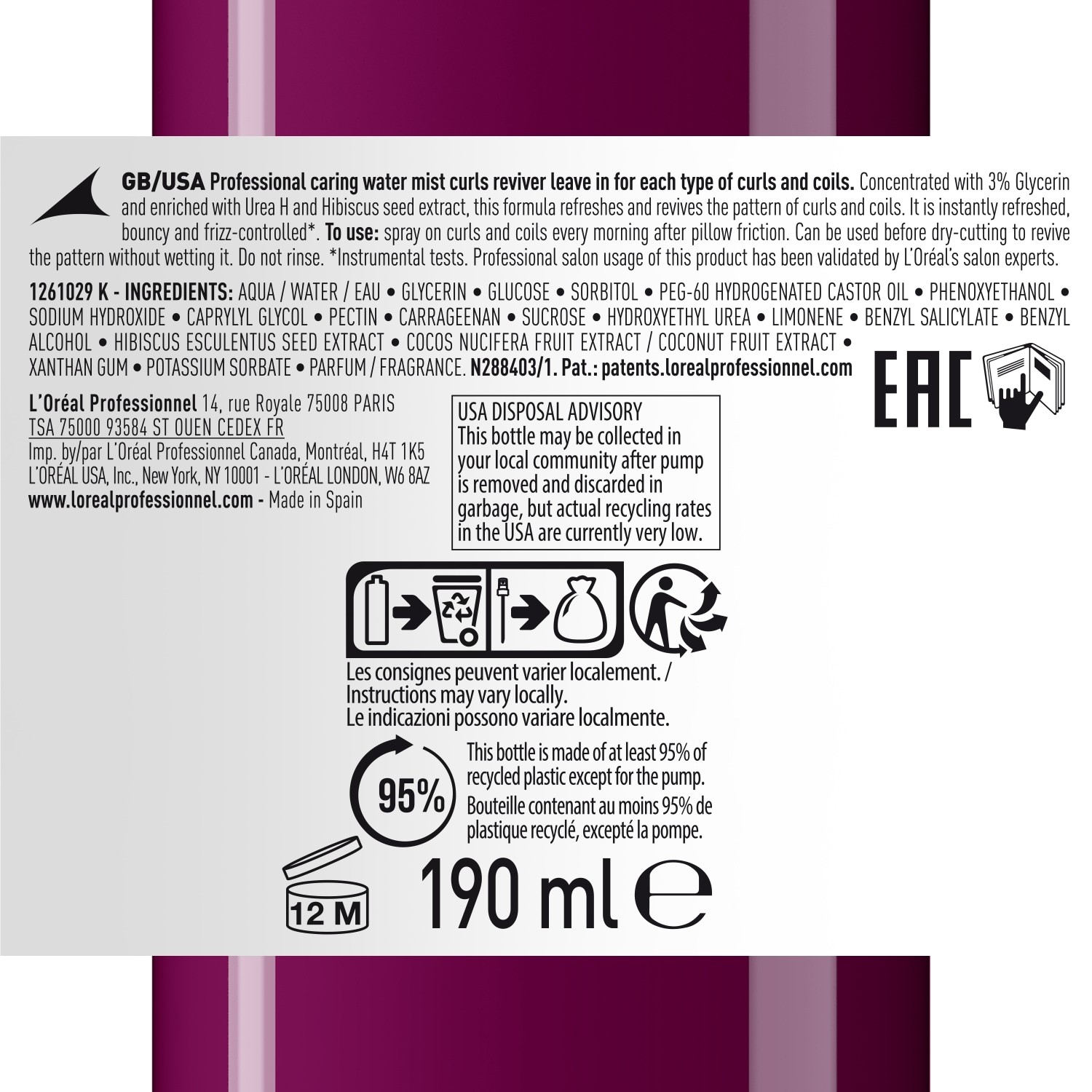 L´Oréal Professionnel Haarlak Curl Expression Caring Water Mist Curls Reviver Leave-In – 190 ml