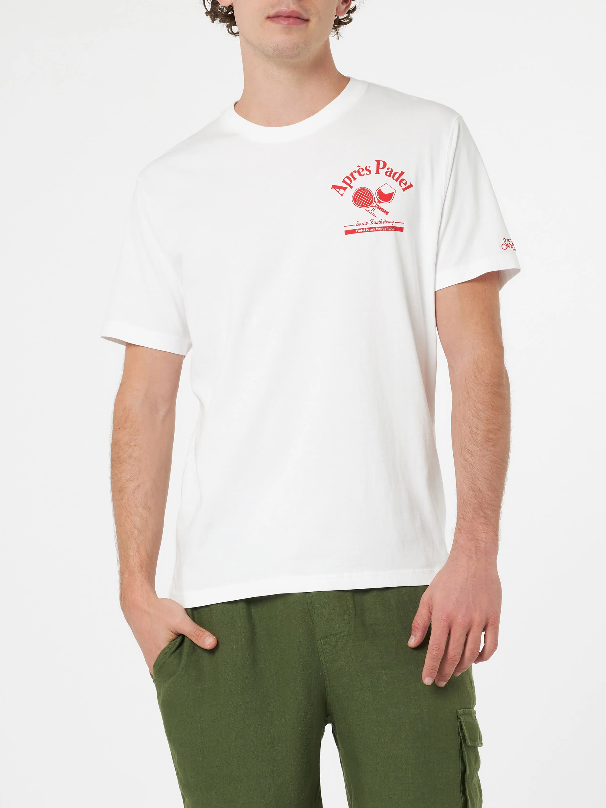 Heren katoenen T-shirt | Aprés Padel print | 100% katoenjersey | Ronde hals & korte mouwen | Normale pasvorm | Geborduurd logo | MC2 Saint Barth
