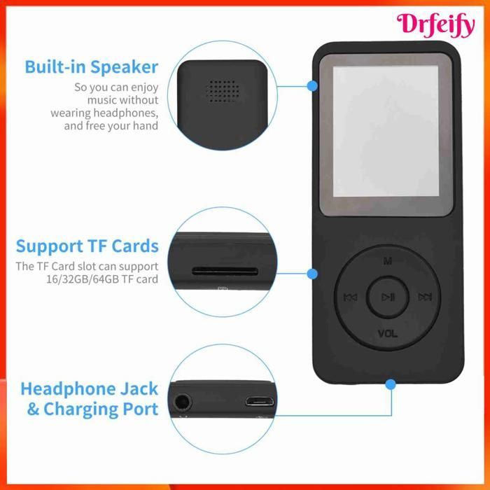 Lettore MP4 - AKOZON - MP3-01 - Schermo TFT da 1,77 pollici - 16 GB - Bluetooth 5.0