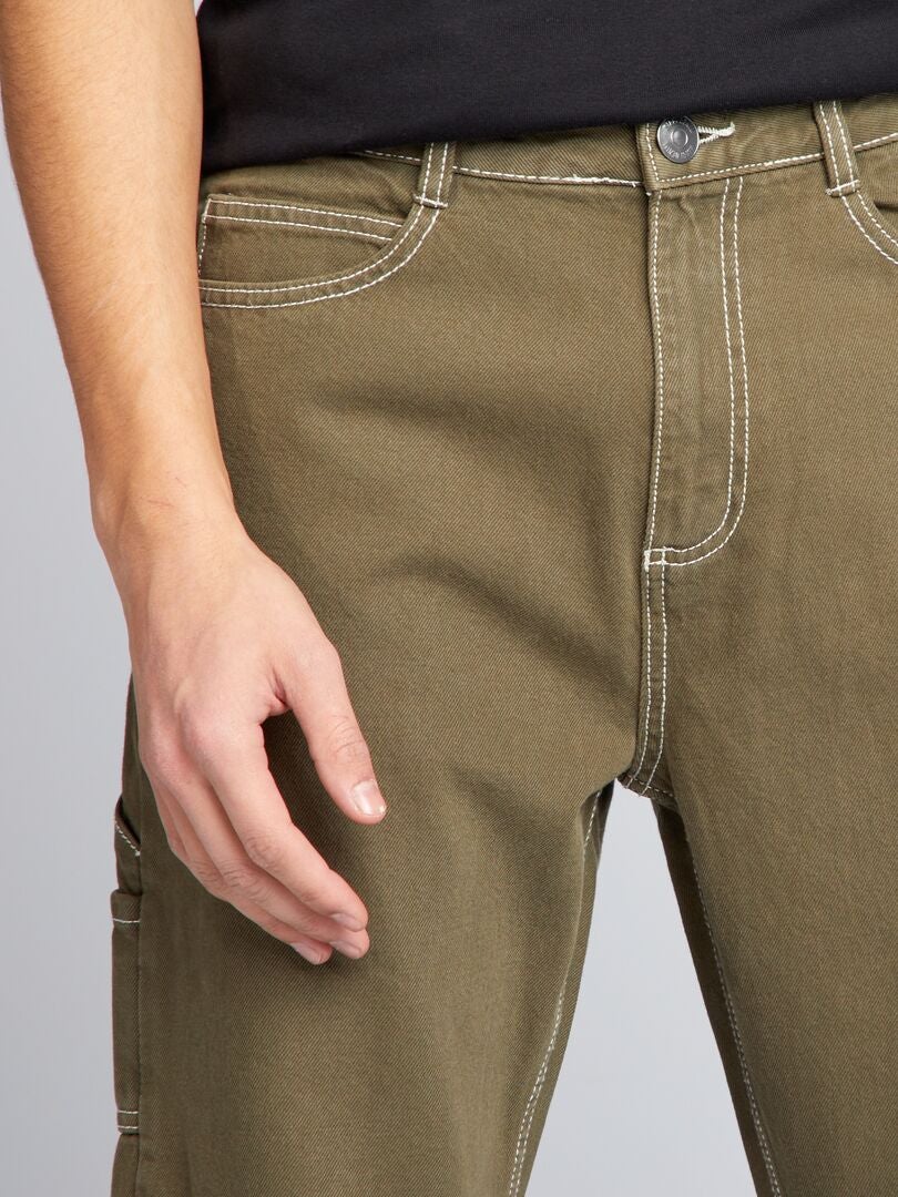 Spodnie cargo z kontrastowymi przeszyciami – khaki