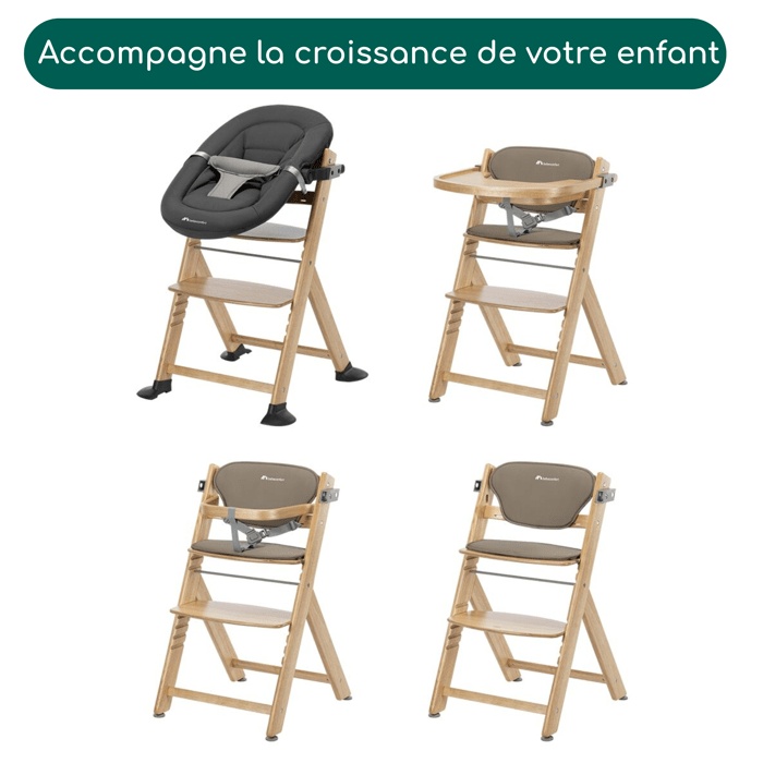Cadeira alta para bebês Bebeconfort Timba2 + Cushion, de 6 meses a 99 anos, suporta até 110 kg, assento e apoio para os pés ajustáveis, madeira natural + bege.