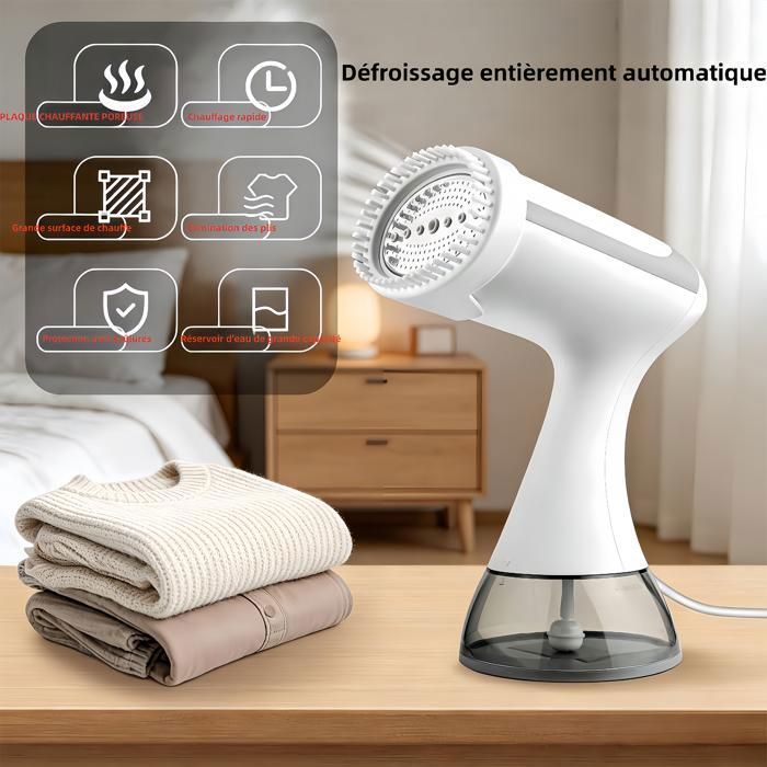 Défroisseur vapeur portable 1600W, réservoir 300ml, chauffe en 20s, fer à vapeur de voyage pour éliminer les plis des vêtements