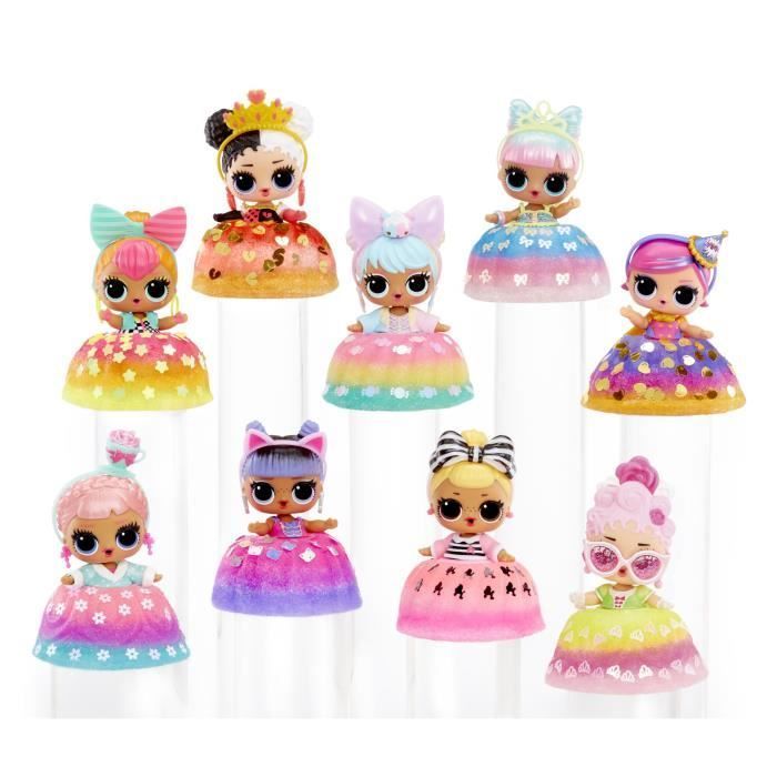 LOL Surprise Mix & Make Pastel de Cumpleaños - Mini Muñeca de 7,5 cm, Vestido con Forma de Pastel - Arma y Decora - Diseño Aleatorio