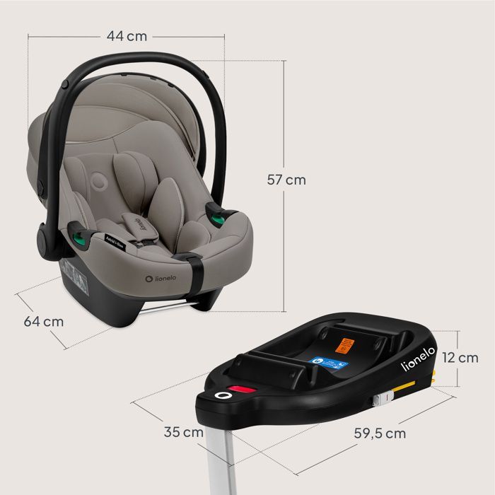 Seggiolino auto LIONELO Astrid i-Size (40-87 cm) con base ISOFIX - ADAC - Porta-neonati - Leggero - Grigio perla