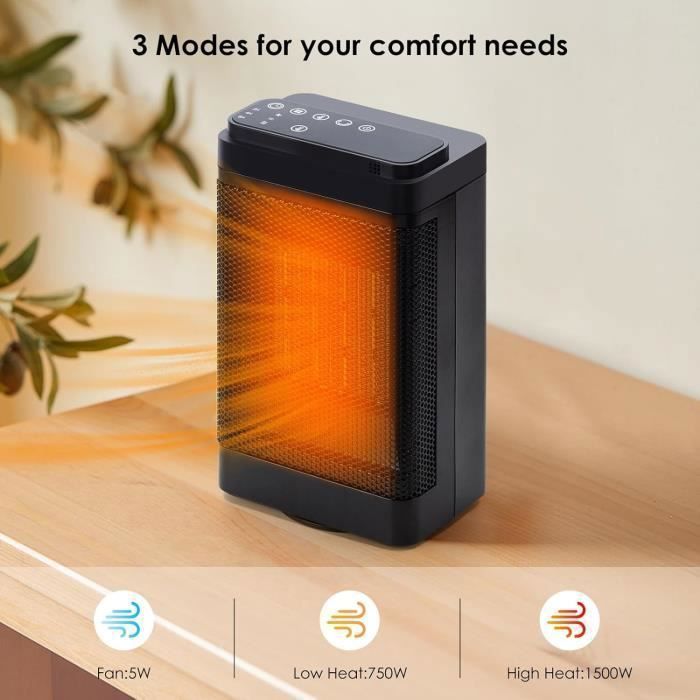 Chauffage d'Appoint 1500W Sécurisé Radiateur Soufflant pour Salle de Bain Salon Chambre Bureau et  RADIATEUR ELECTRIQUE D’APPOINT