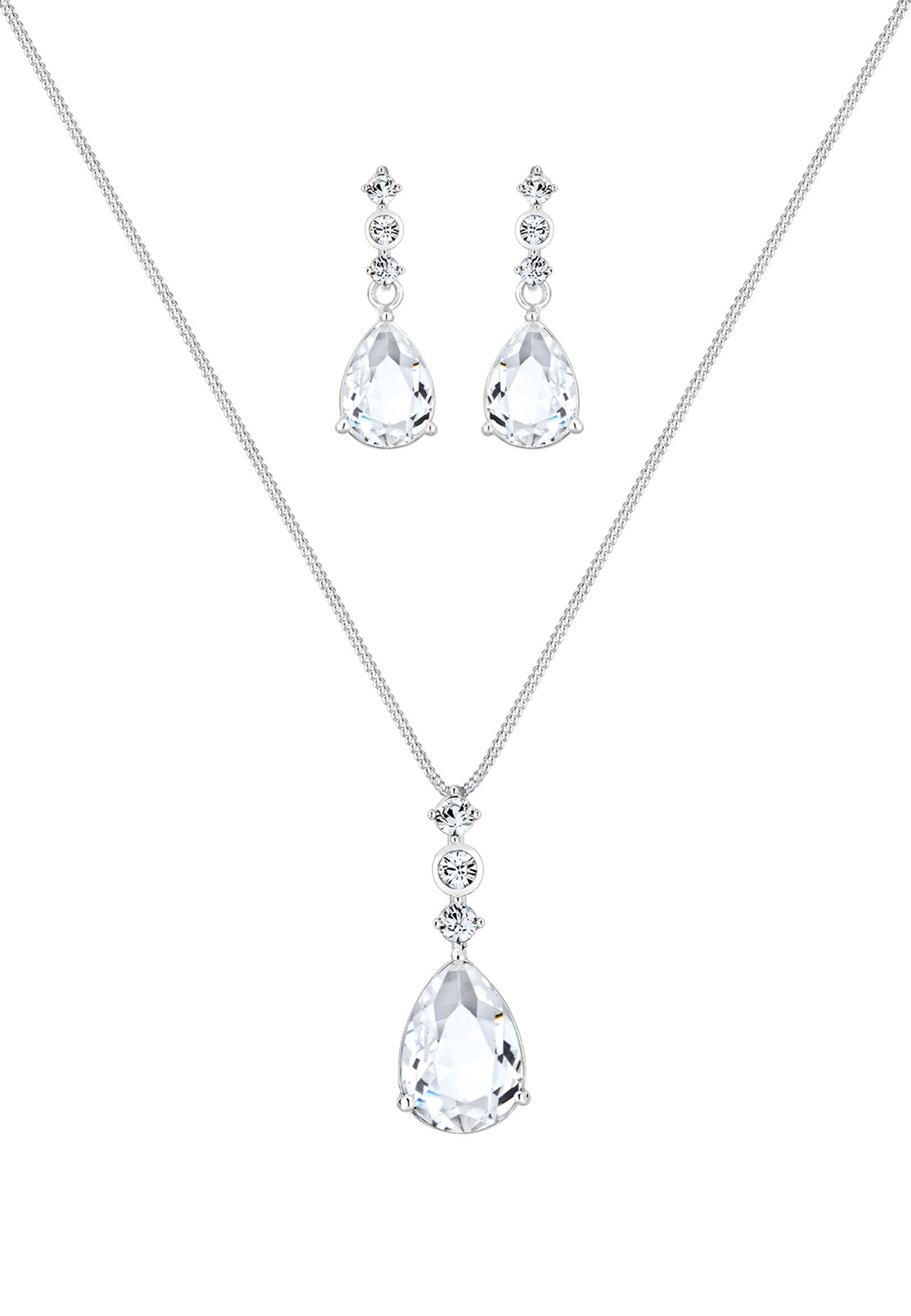 Elli PREMIUM Femmes Goutte noble Set pendentif d'oreilles avec cristaux en argent sterling 925