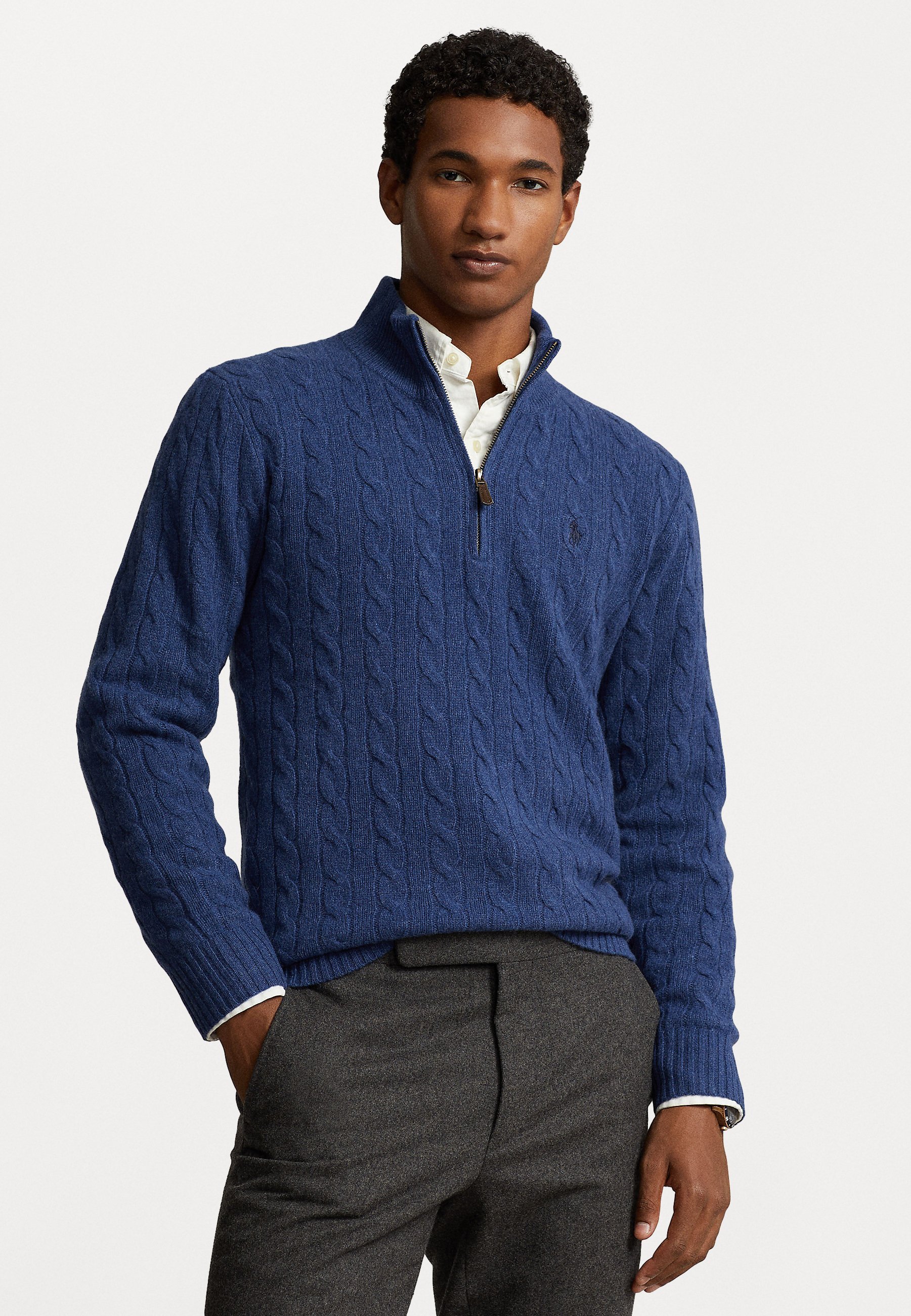 Polo Ralph Lauren kabelgebreide wollen kasjmier trui - Trui - rustiek marineblauw gemêleerd
