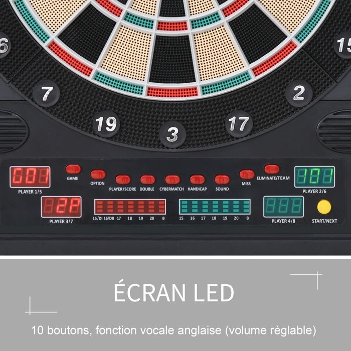Diana electrónica HOMCOM, plegable, 27 variantes de juego, pantalla LED, 12 dardos, plástico, color negro.