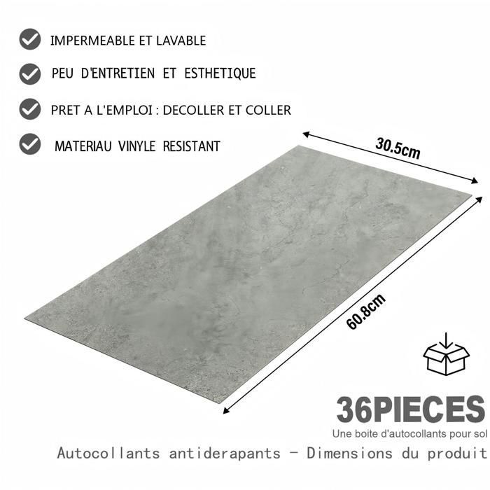 Revêtement de sol PVC - Dalles autocollantes - 5m² - pour Salon - Imperméables - 36 pièces - Texture de pierre gris-cyan