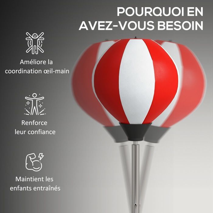 Saco de boxeo independiente HOMCOM, altura ajustable de 126 a 144 cm, con guantes, bomba y base lastrada, color rojo.