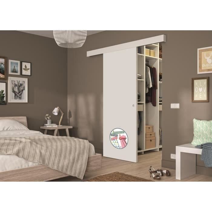 OPTIMUM - Kit para puerta corredera + riel + embellecedor listo para pintar - 204 x 83 x 4 cm (alto x ancho x profundidad) - Blanco