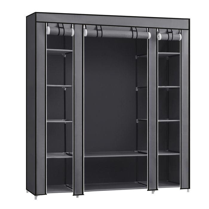 SONGMICS Armoire de rangement XXL, Penderie dressing en Tissu non-tissé, 150 x 45 x 175 cm, Gris LSF03G