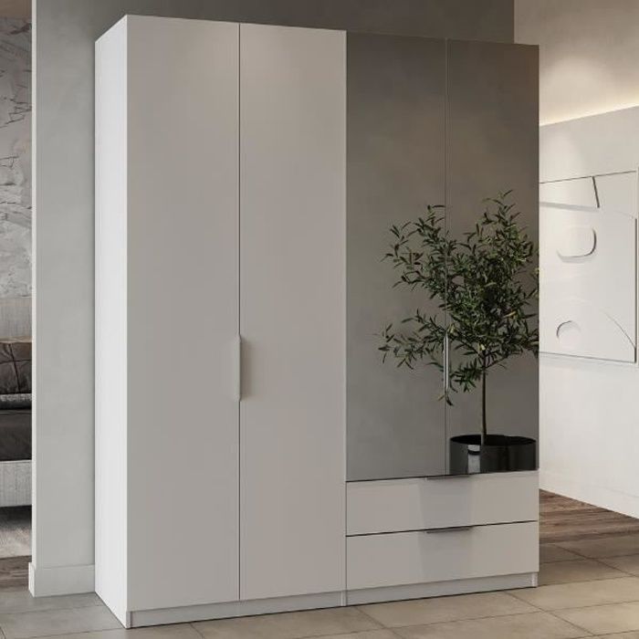 Armoire Spectre 157x51,4x203cm en panneaux de particules mélaminés blanc mat avec poignées en aluminium. Avec deux portes en