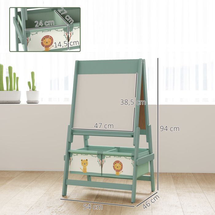 3-in-1 Children's Easel - AIYAPLAY - Double-Sided - Black and White Board - Paper Roll - 2 Storage Baskets - Ages 3-8 - Green