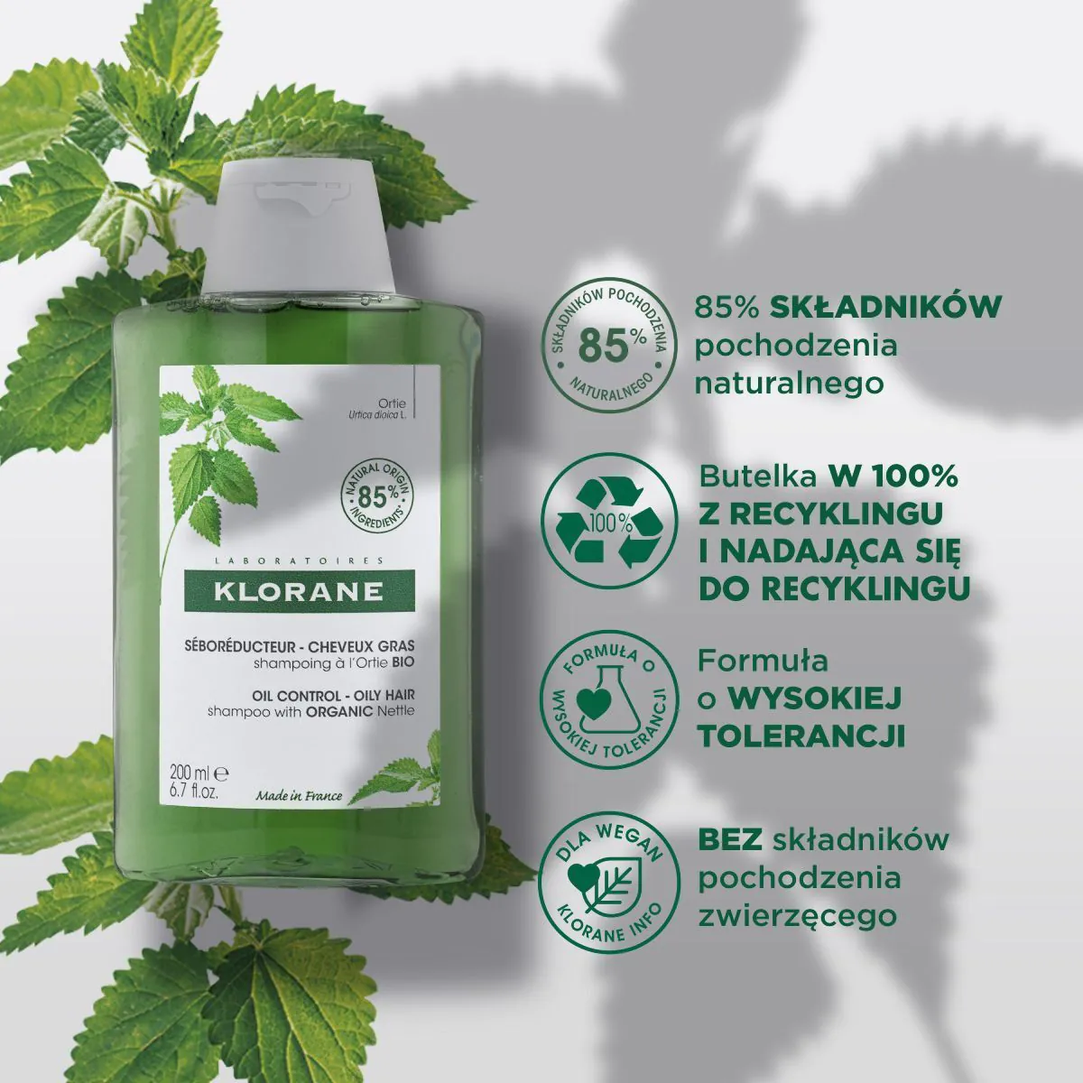 Klorane Szampon na bazie wyciągu z pokrzywy, 200 ml