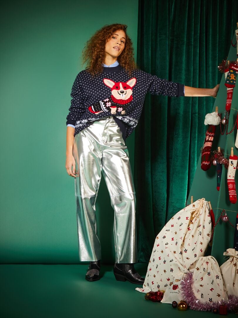 Kersttrui met 'hond'-print - BLAUW