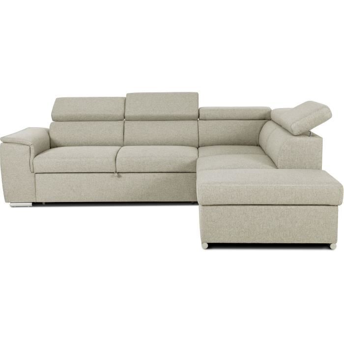 Sofá cama esquinero reversible con almacenamiento - 5 plazas - DAYTONA - Tela beige - 260 x 77 / 94 x 216 cm