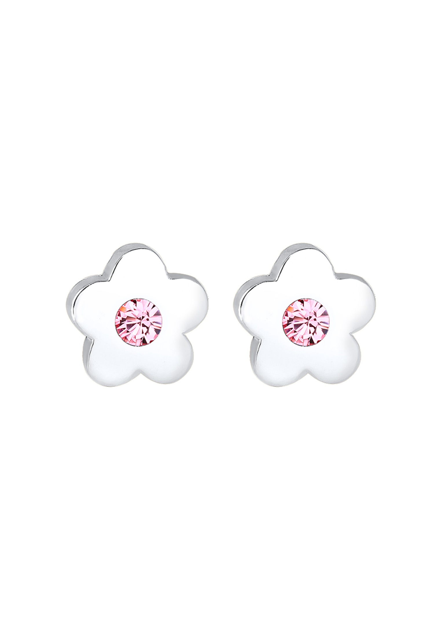 Elli Enfants Clous d'oreilles Fleur Symbole avec Cristal rose en Argent Sterling 925