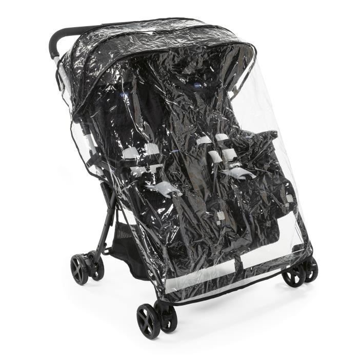 CHICCO Ohlala Twin Compact Double Stroller - From birth - Up to 15kg - 78cm wide - Safety bar - Black night
