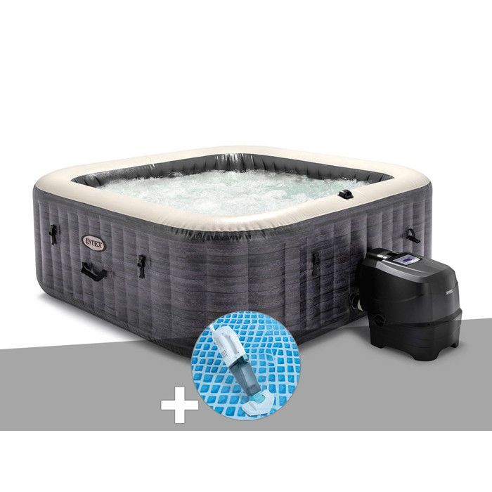 Kit de spa inflable cuadrado Intex PureSpa Slate con burbujas, capacidad para 6 personas + aspiradora