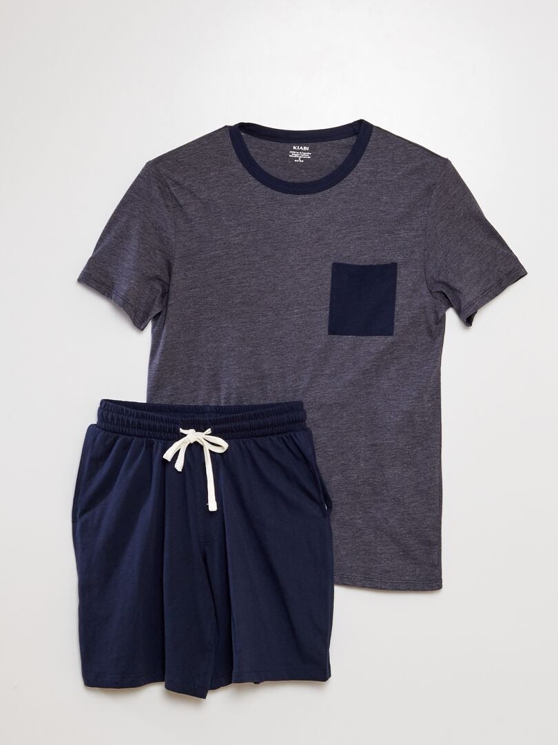 Pijama curto de algodão - AZUL