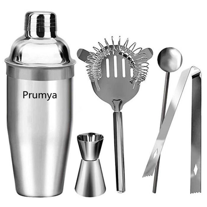 Coctelera - PRUMYA - Kit profesional de 5 piezas - Acero inoxidable - 750 ml - Apta para lavavajillas