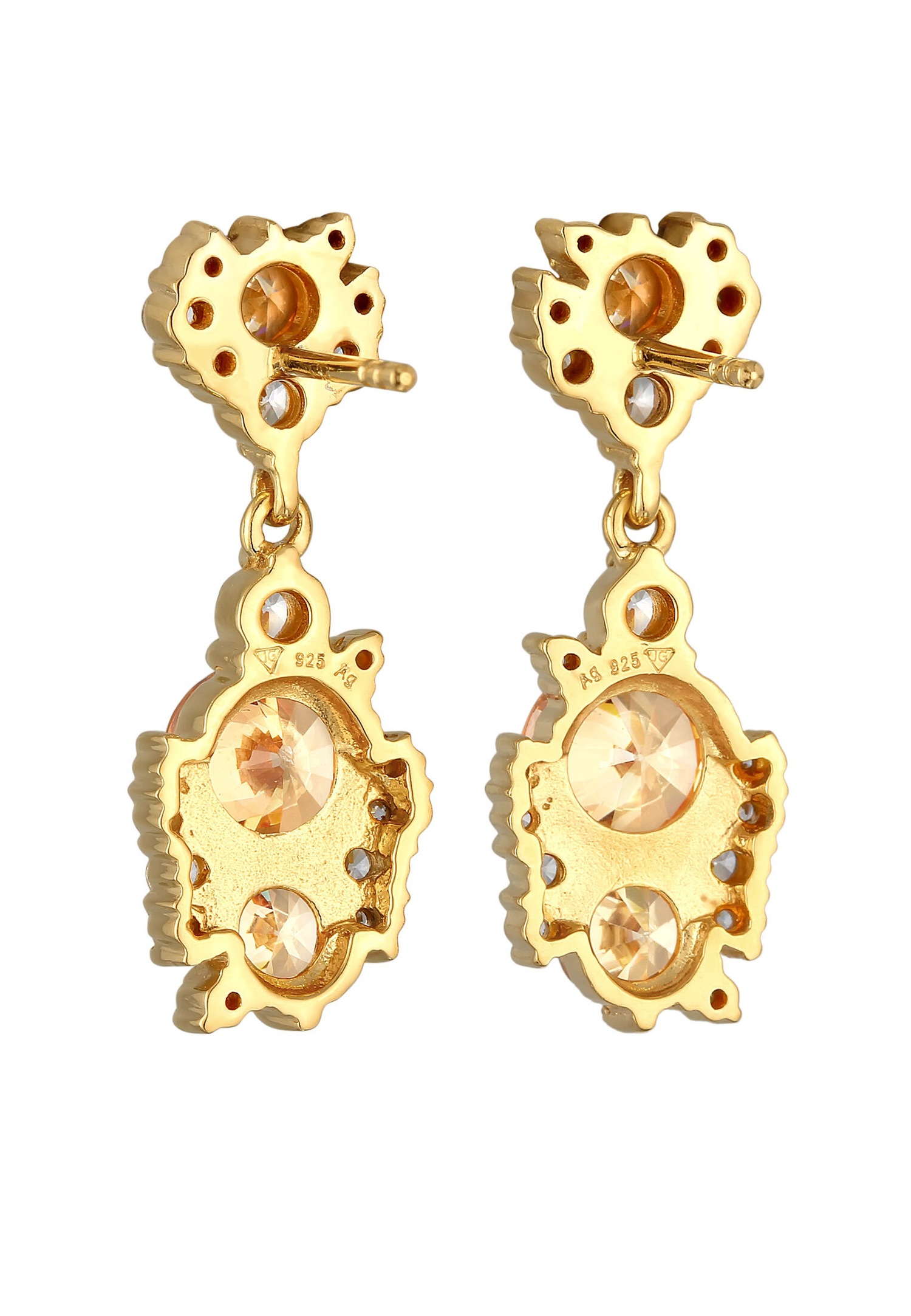 Elli PREMIUM Femmes pendentif d'oreilles étincelant glamoureux avec cristaux de zirconium en argent sterling 925 plaqué or
