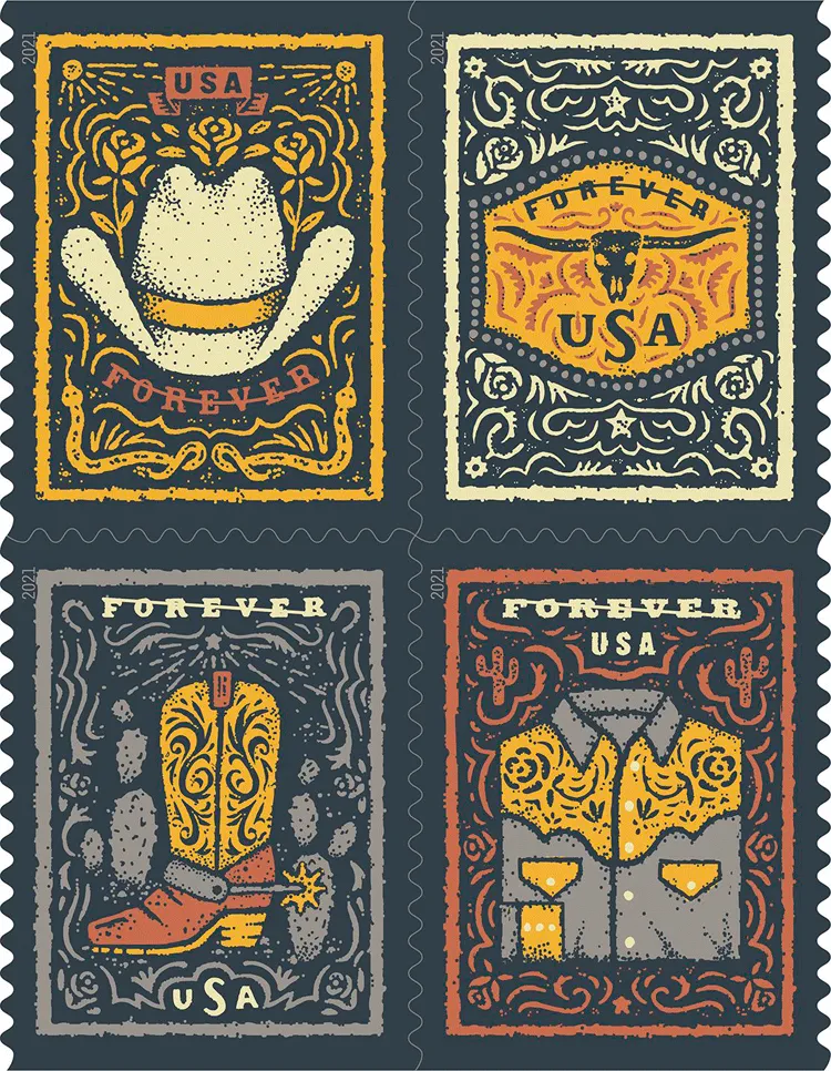 (2021) USPS Western Wear Forever Postage Stamps