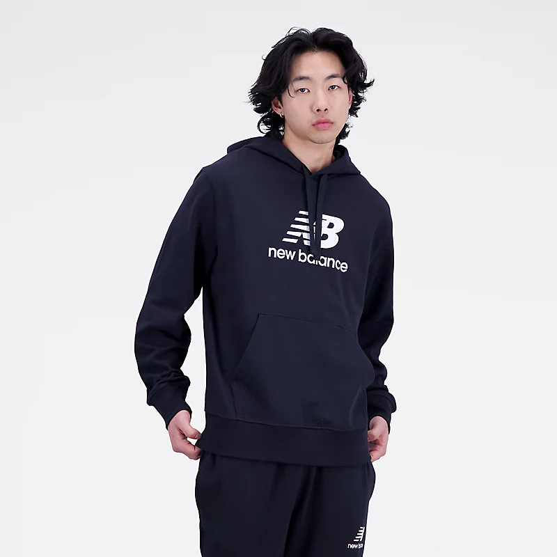 Męska bluza z kapturem Essentials Stacked Logo French Terry – CZARNY