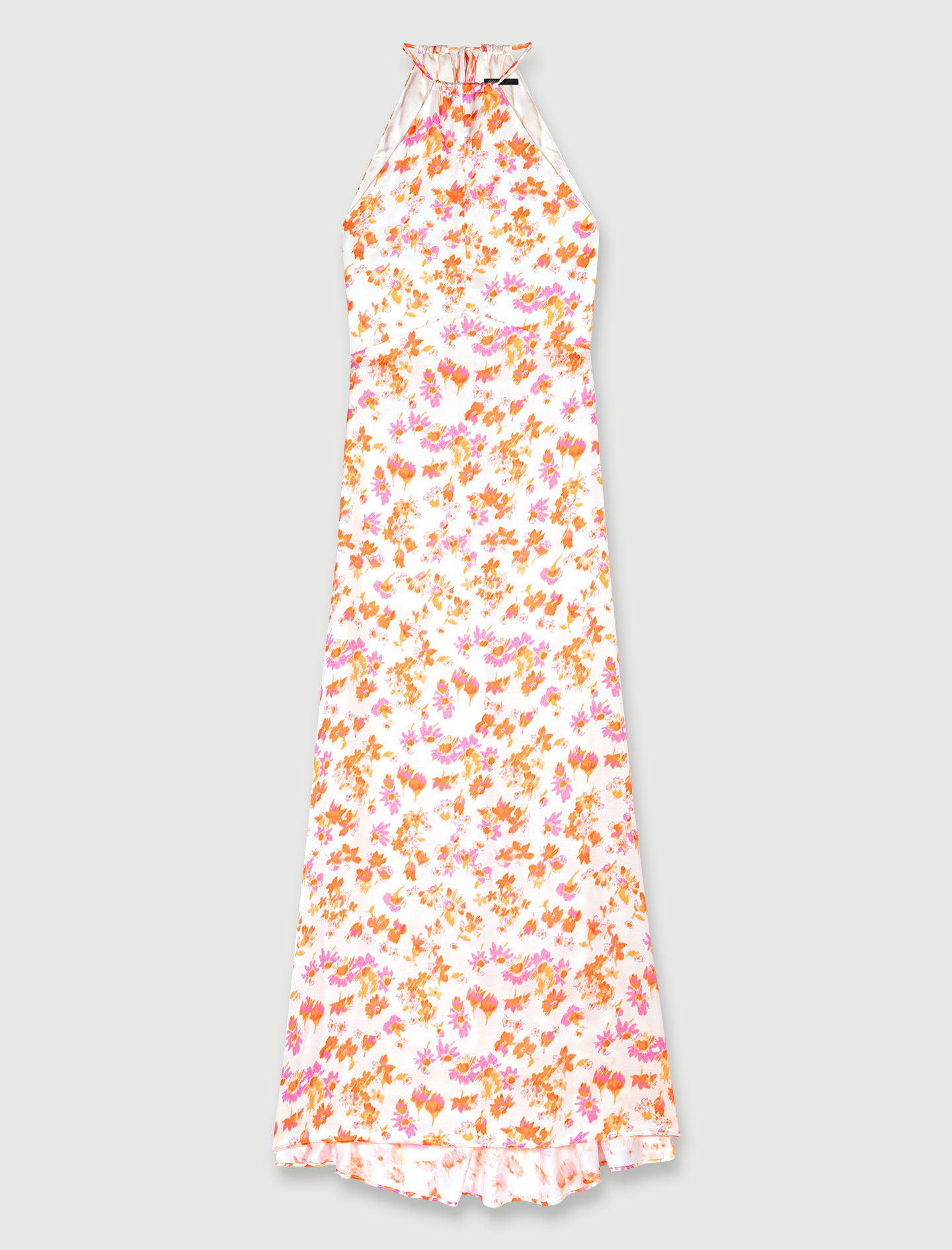Lange jurk met bloemen- en satijnenprint - oranje print