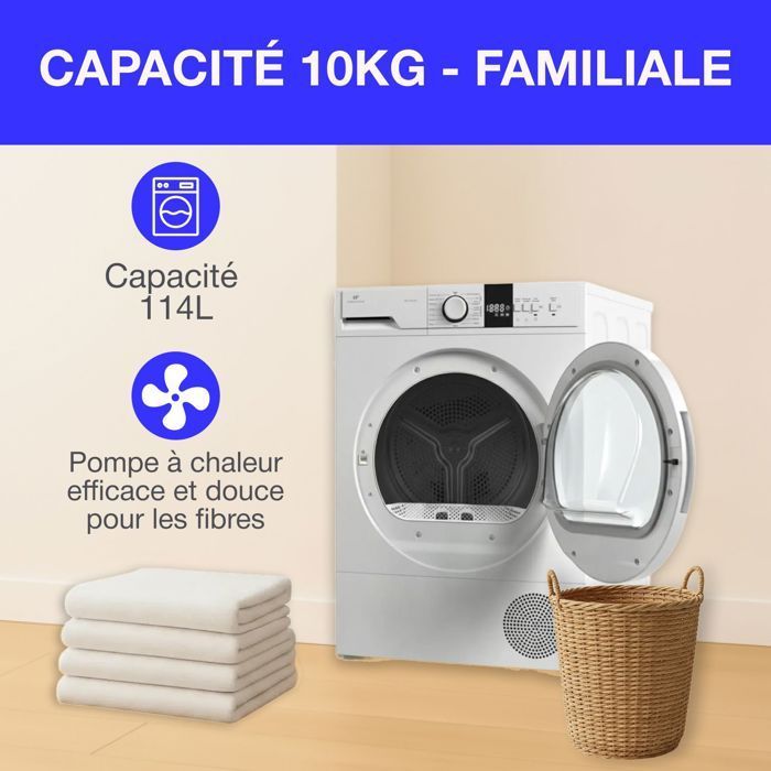 Sèche-linge pompe à chaleur CONTINENTAL EDISON CESL10PCW2 - 10 kg - 60 cm - Classe E - Blanc