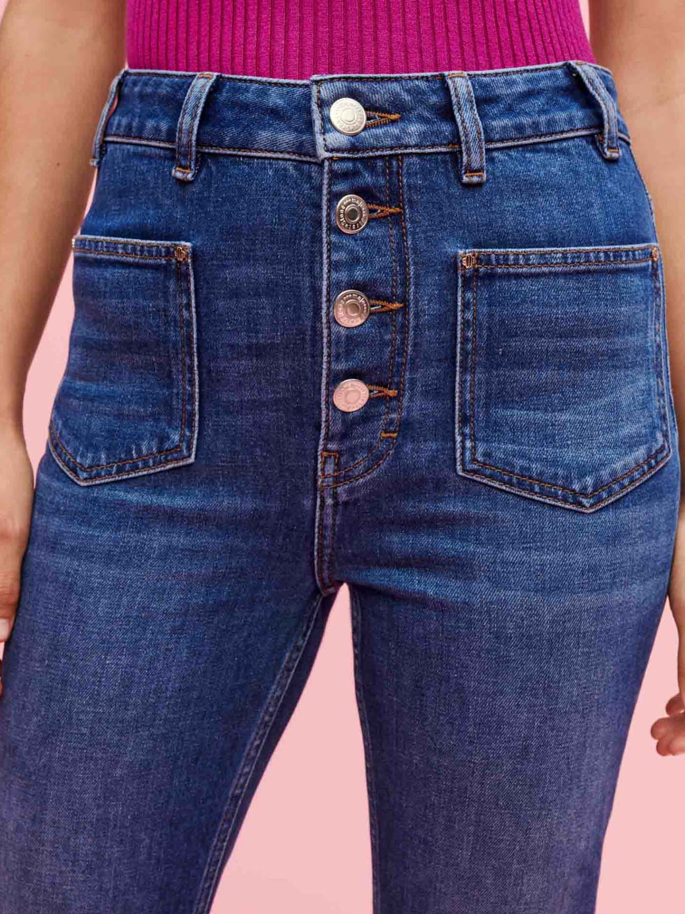 Jeans denim cu buzunare-Albastru