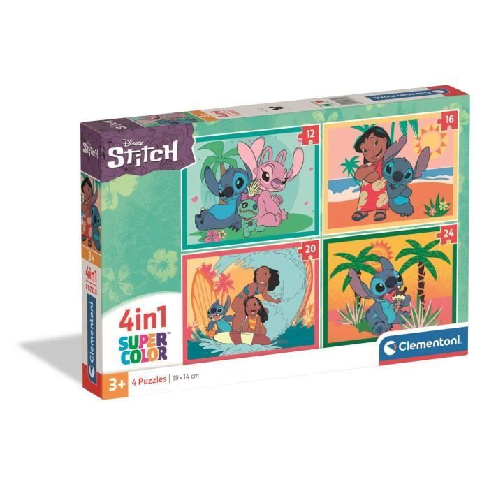 Rompecabezas Stitch 4 en 1, para niños de 3 años en adelante, temática de dibujos animados, CLEMENTONI
