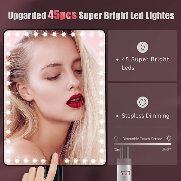 Affascinante specchio per il trucco a LED con luce integrata, 36x23 cm, modello SM261D_Nero
