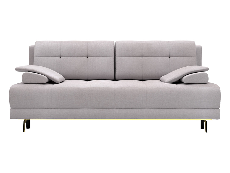 Sofa trzyosobowa Yoda z funkcją spania i pojemnikiem jasnoszara nóżki złote