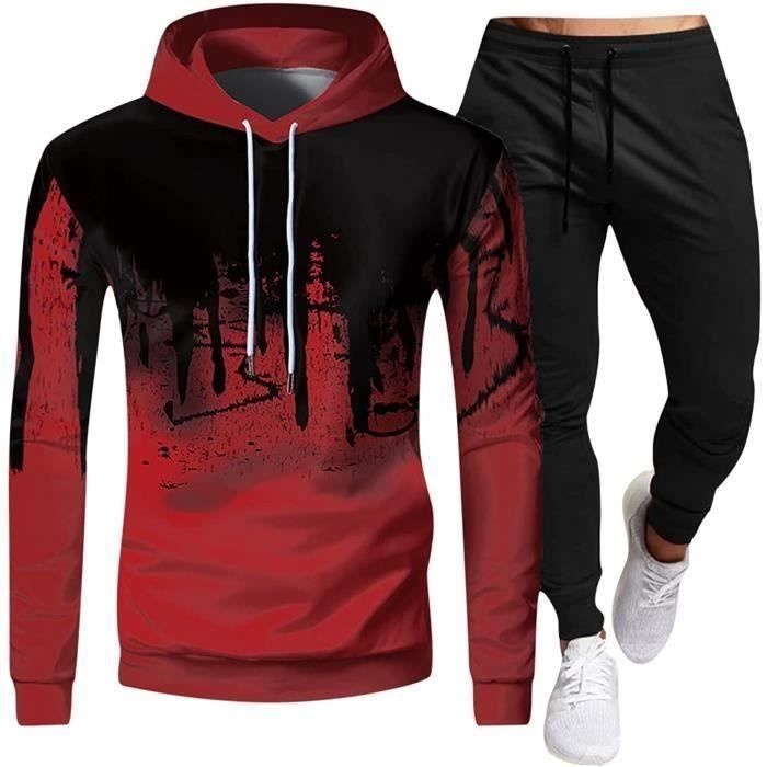 Chándal para hombre - Ropa deportiva - Conjunto de jogging deportivo - Rojo - Manga larga - Fitness