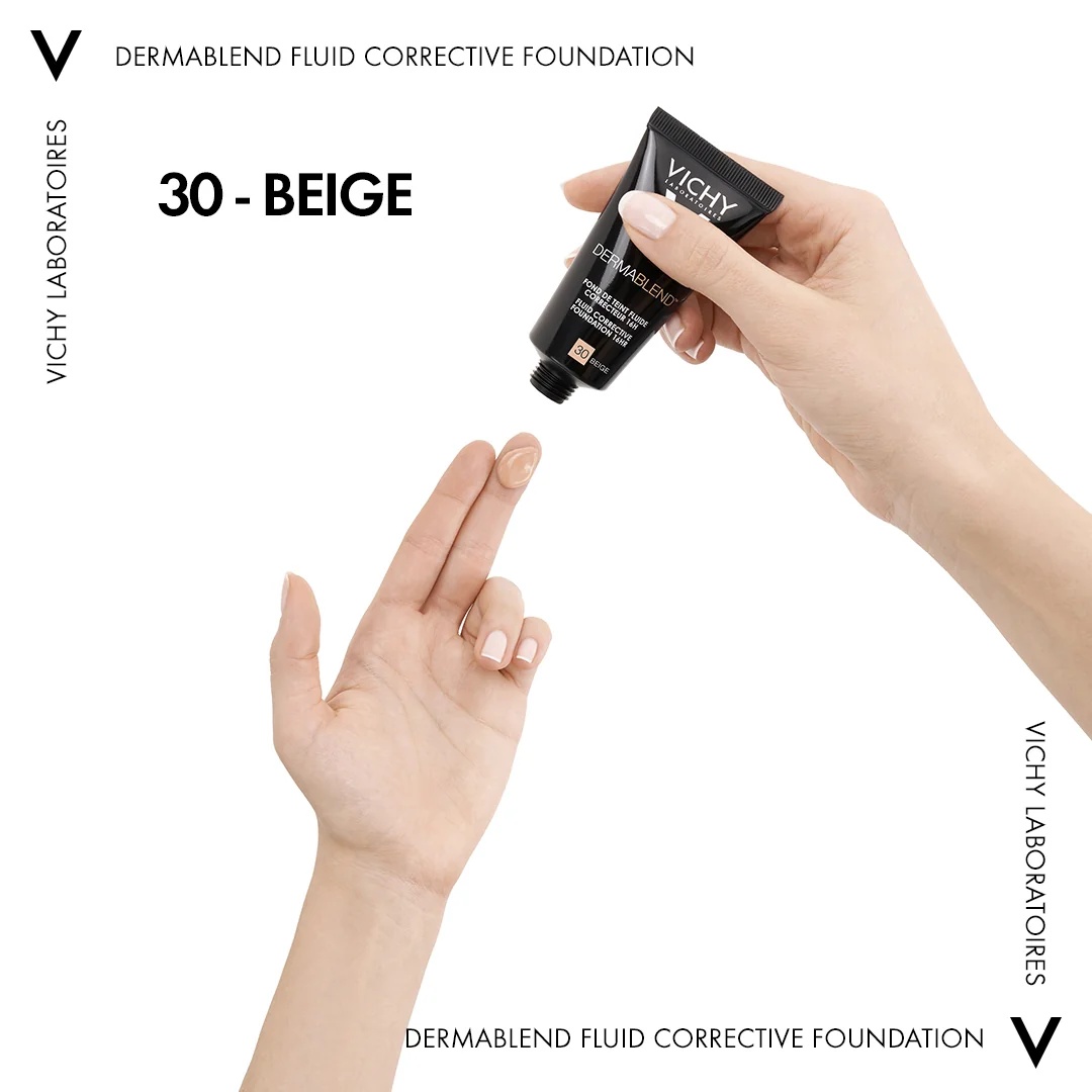 VICHY Base Líquida Vichy Dermablend, tom 30, 30 ml. Pele oleosa com imperfeições.