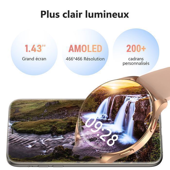 Montre Connectée Femme pour iPhone/Samsung/Android,1.43