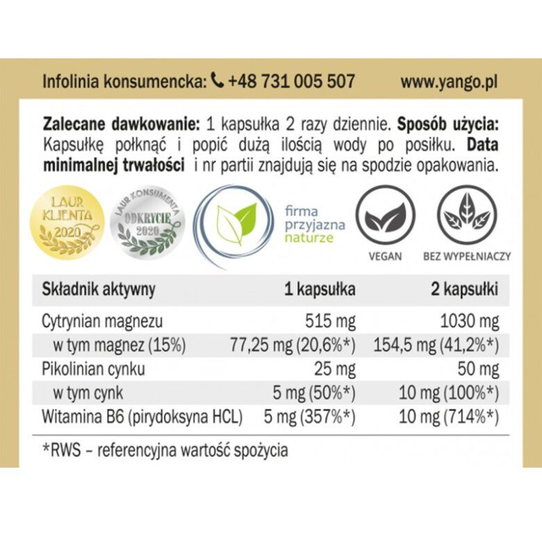 Yango Magnezij + Cink + B6