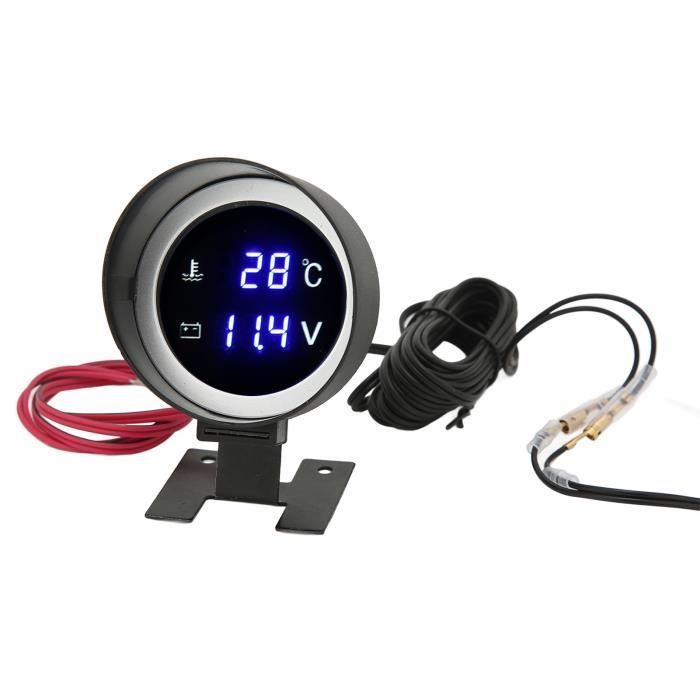 Zerone Kfz-Wassertemperaturanzeige, runde digitale Wassertemperaturanzeige, LED-Voltmeter, DC 9V-36V mit Beleuchtung
