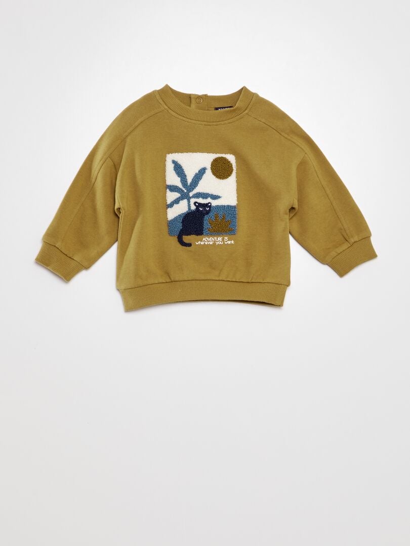 Sweatshirt met bouclé gebreide print - BEIGE
