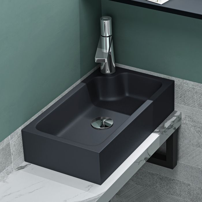 Mai & Mai Petit Lavabo à Poser Gris Noir Mat 46x26x11cm Vasque Évier Lave Mains pour WC sans Trop-Plein Col101