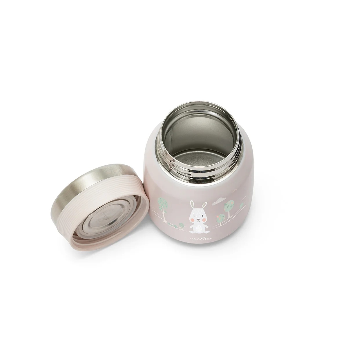 Garrafa térmica Nuvita em aço inoxidável para alimentos líquidos/sólidos, rosa, 300 ml, com fechamento hermético para papinhas e caldos de bebê.