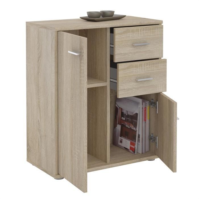 REMY Sideboard, Kommode/Aufbewahrungsmöbel mit 2 Schubladen und 2 Türen, in Sonoma-Eichenoptik-Melamin