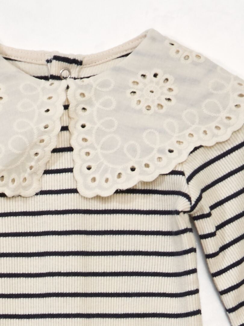Body de algodão puro com gola bordada - BRANCO