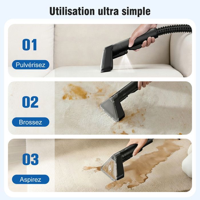 Stain remover - MAGICFOX - 650W - 16 kPa suction - Brush for stubborn stains - 1.85 L tank