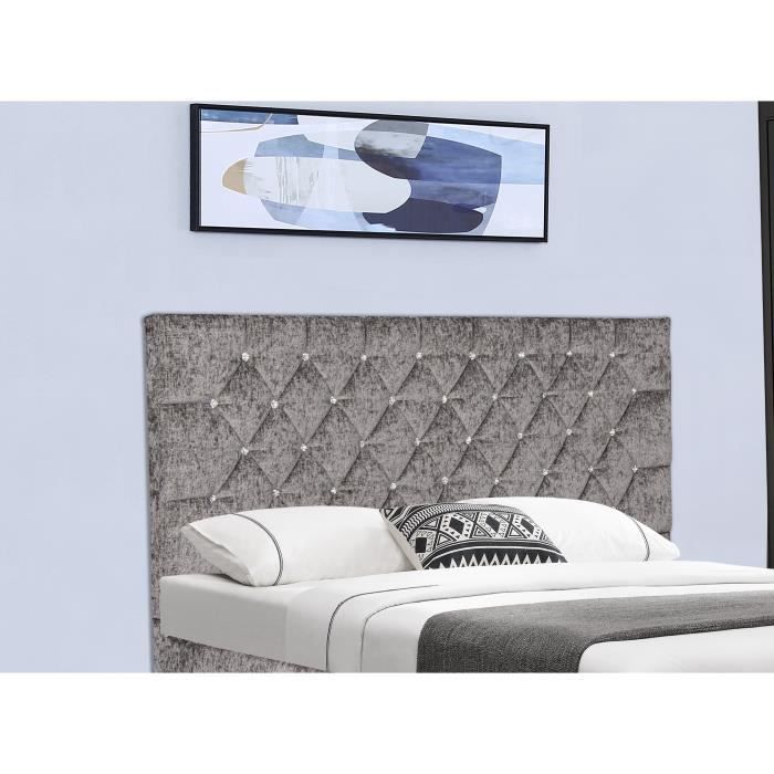 Lit Coffre Bela Capitonné en Tissu Gris - Design Double 90x190cm - Sommier Inclus
