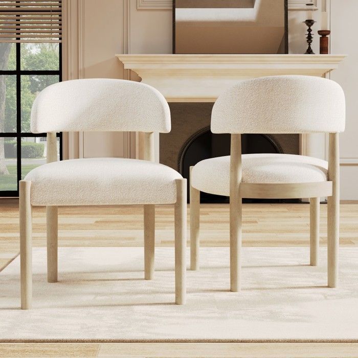Conjunto de 2 cadeiras de jantar em madeira maciça, com acabamento natural ondulado, modernas e confortáveis, ideais para sala de estar ou café, 58x58x78cm
